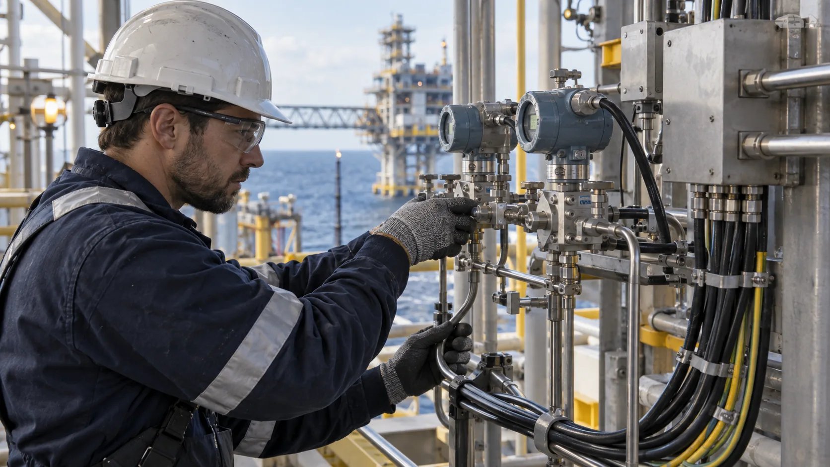 Illustrative engineer working with field instruments